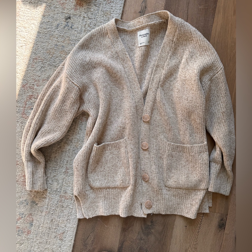 Abercrombie & Fitch Beige Knit Cardigan Chenille Sweater